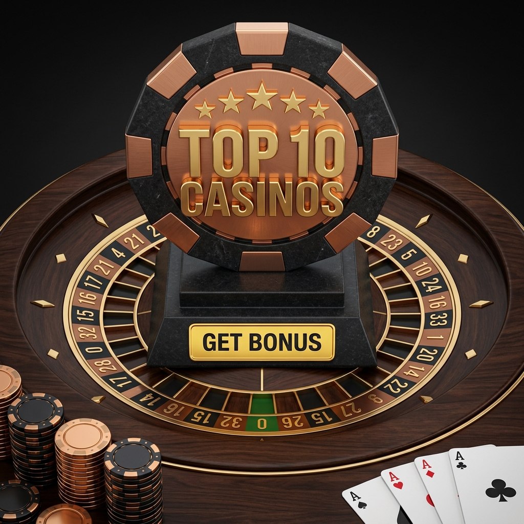 Top 10 casinos trophy chip on a roulette wheel
